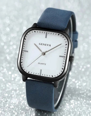 Unisex PU Leather Strap Casual Watch - Blue
