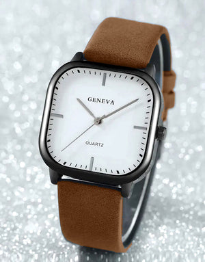 Unisex PU Leather Strap Casual Watch - Brown