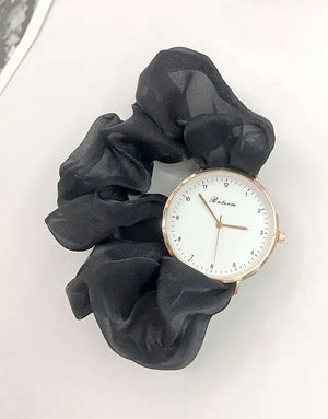 Cute Satin Hair Ring Black Strap Casual Watch for Girls