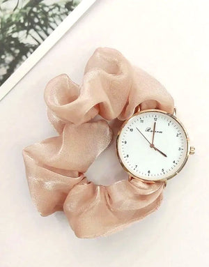 Cute Satin Hair Ring Skin Strap Casual Watch for Girls