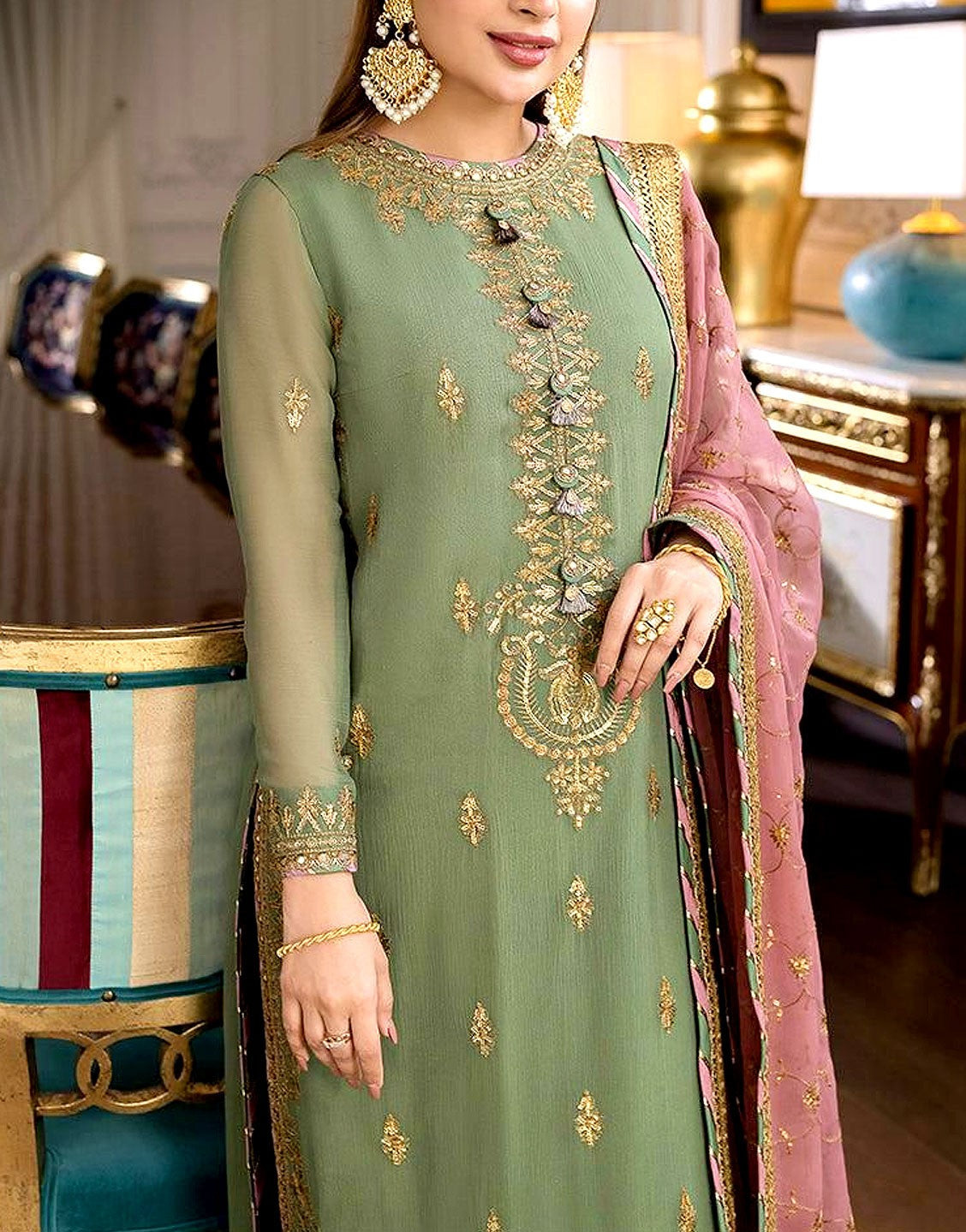 Heavy Embroidered Formal Chiffon Party Wear Dress