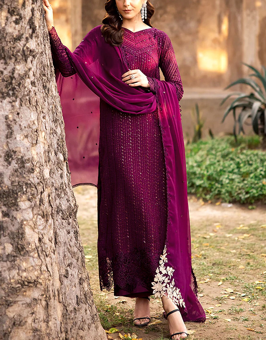 Heavy Embroidered Fancy Chiffon Wedding Wear Dress