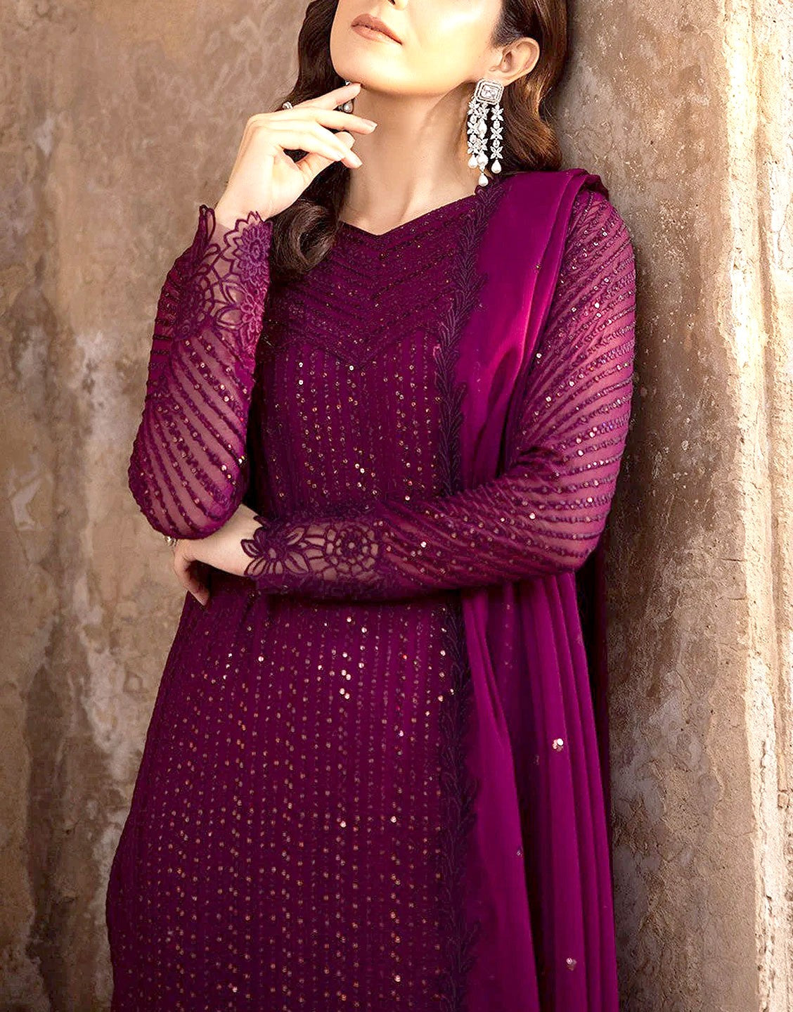 Heavy Embroidered Fancy Chiffon Wedding Wear Dress