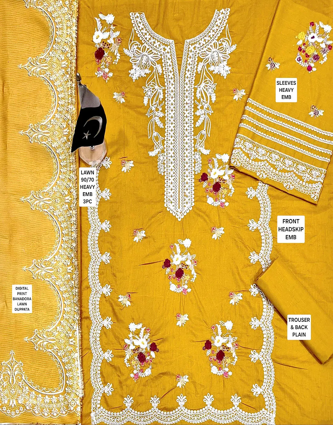 Heavy Embroidered EID Lawn Suit with Digital Print Banadora Dupatta