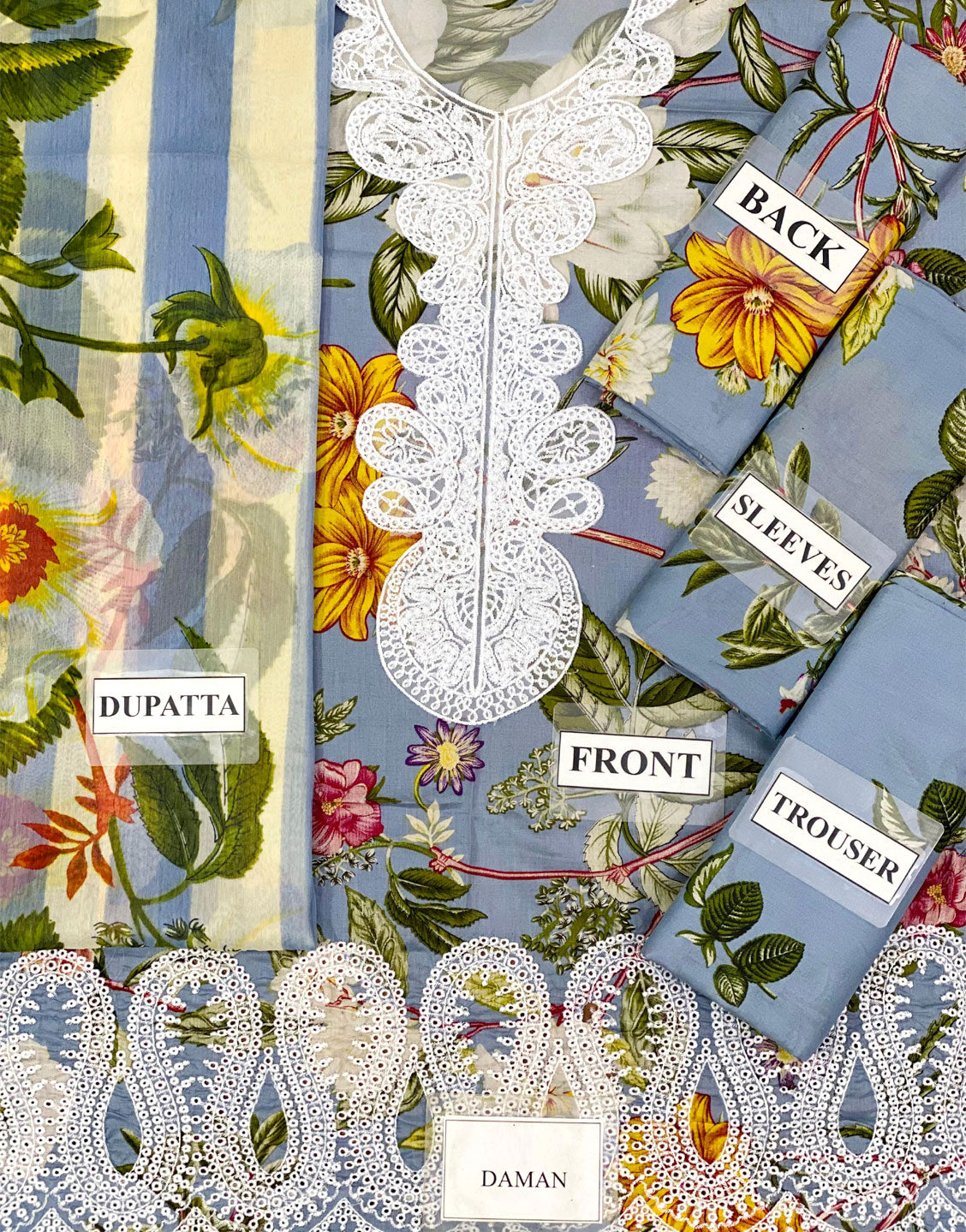 All-Over Print Embroidered Lawn Suit with Chiffon Dupatta