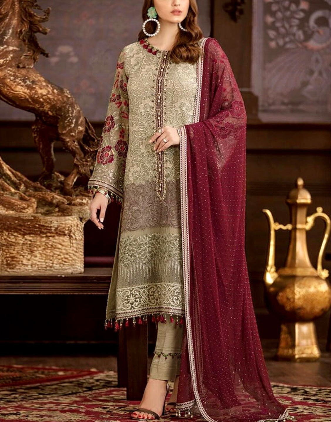 Elegant Formal Embroidered Chiffon Party Wear Dress