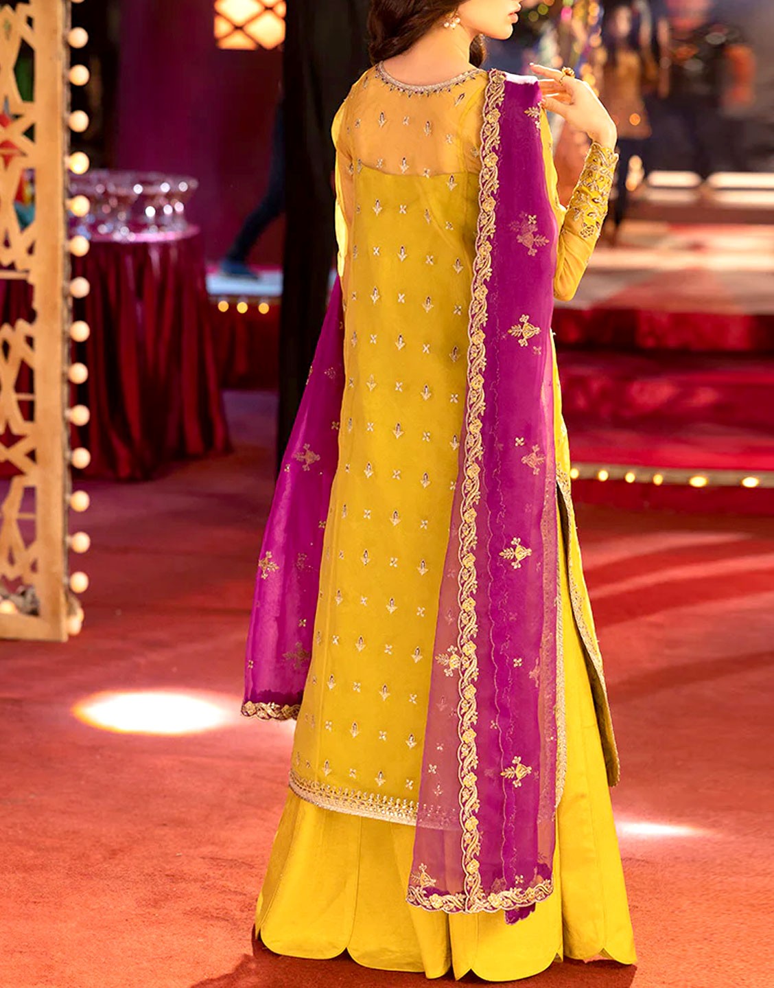 Formal Heavy Embroidered Organza Mehndi Dress