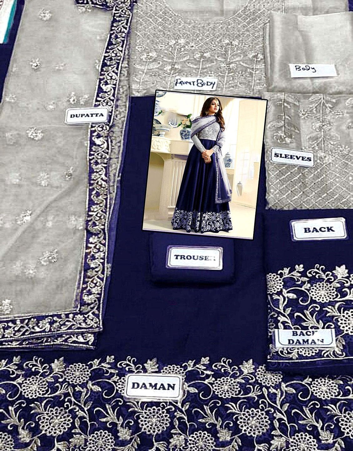 Indian Embroidered BLUE Chiffon Maxi Dress