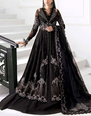 Heavy Embroidered with Handwork Black Chiffon Wedding Wear Dress