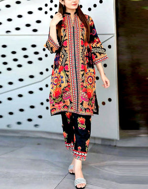 IB Angan All-Over Digital Print 3-Piece Khaddar Dress