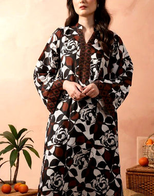 IB Bonanza All-Over Digital Print 3-Piece Linen Dress with Linen Dupatta