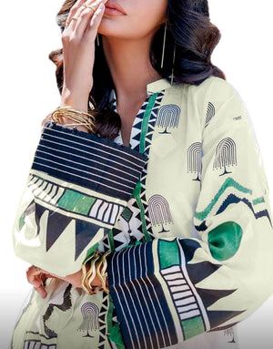 IB Bonanza All-Over Digital Print 3-Piece Linen Suit with Linen Dupatta