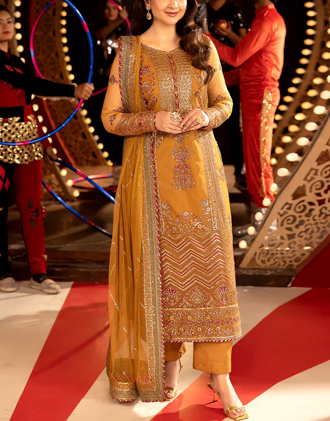 Heavy Embroidered Chiffon Wedding Wear Dress