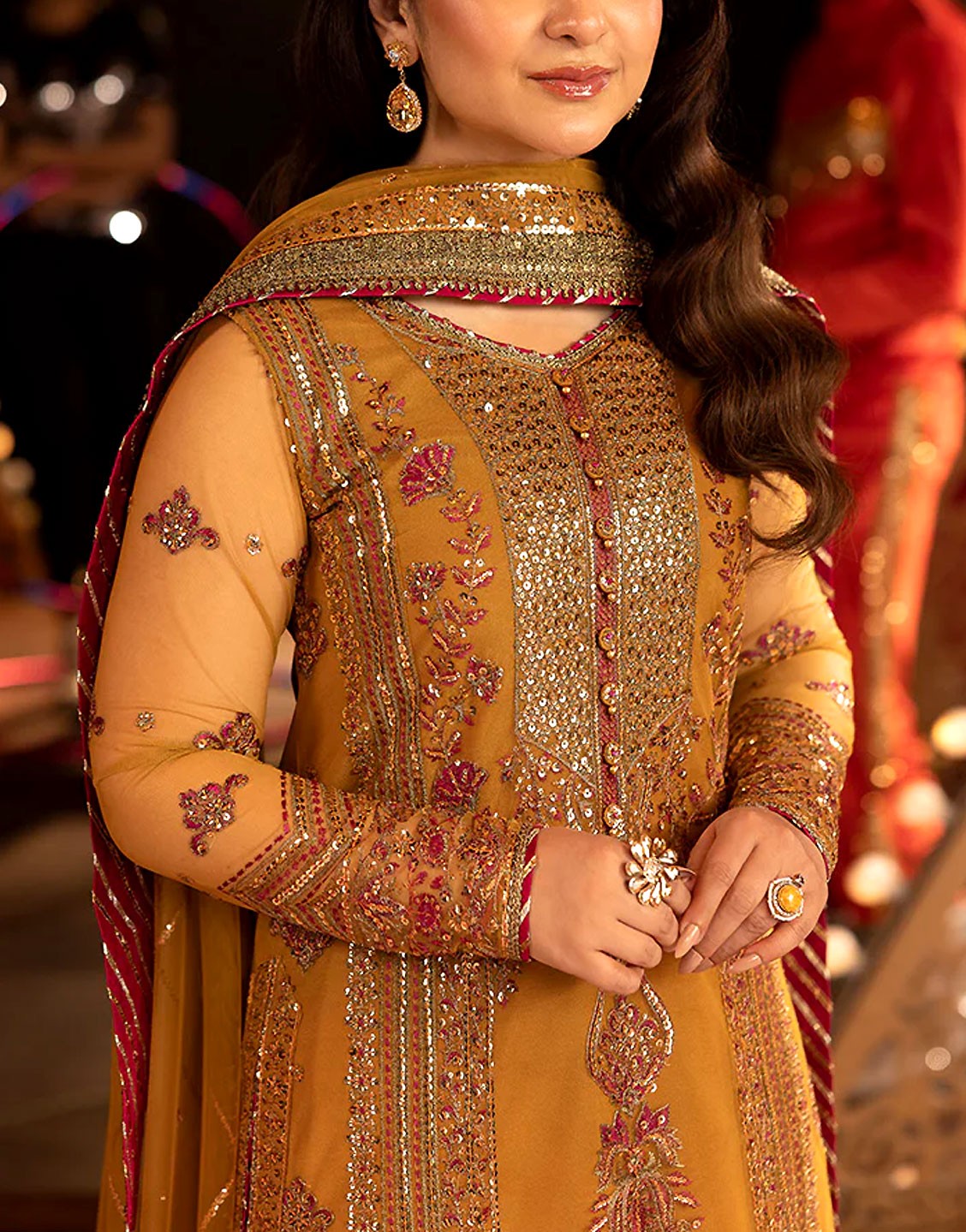 Heavy Embroidered Chiffon Wedding Wear Dress