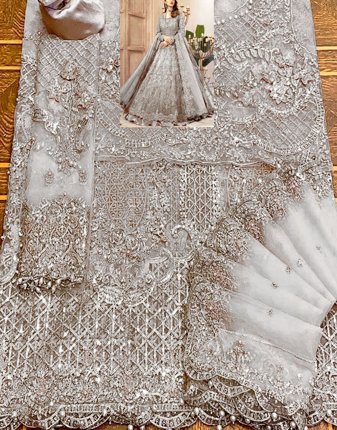 Luxurious 3D Handwork & Embroidered Net Bridal Maxi Dress