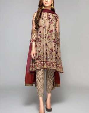 3D Heavy Embroidered Chiffon Party Wear Dress with Inner