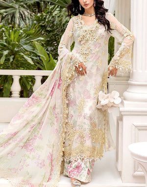Handwork Heavy Embroidered Fancy White Chiffon Party Wear Dress