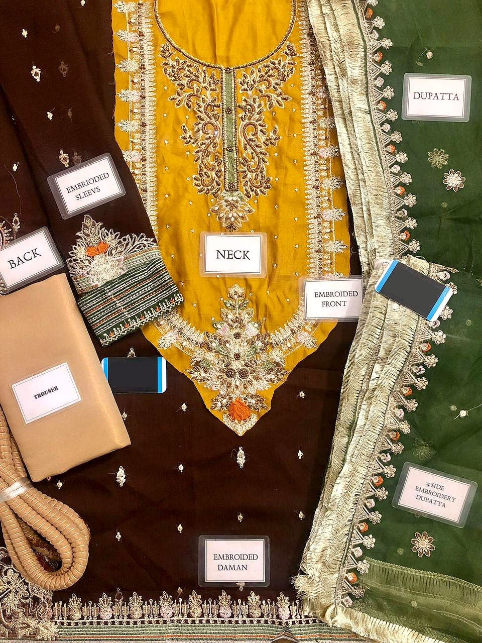 Luxury Embroidered Chiffon Mehndi Dress with Heavy Embellishments