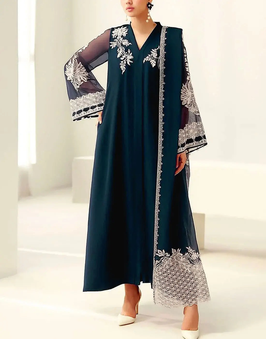 Elegant Decent Embroidered Zinc Color Chiffon Party Wear Dress – Best Price  Online in Pakistan