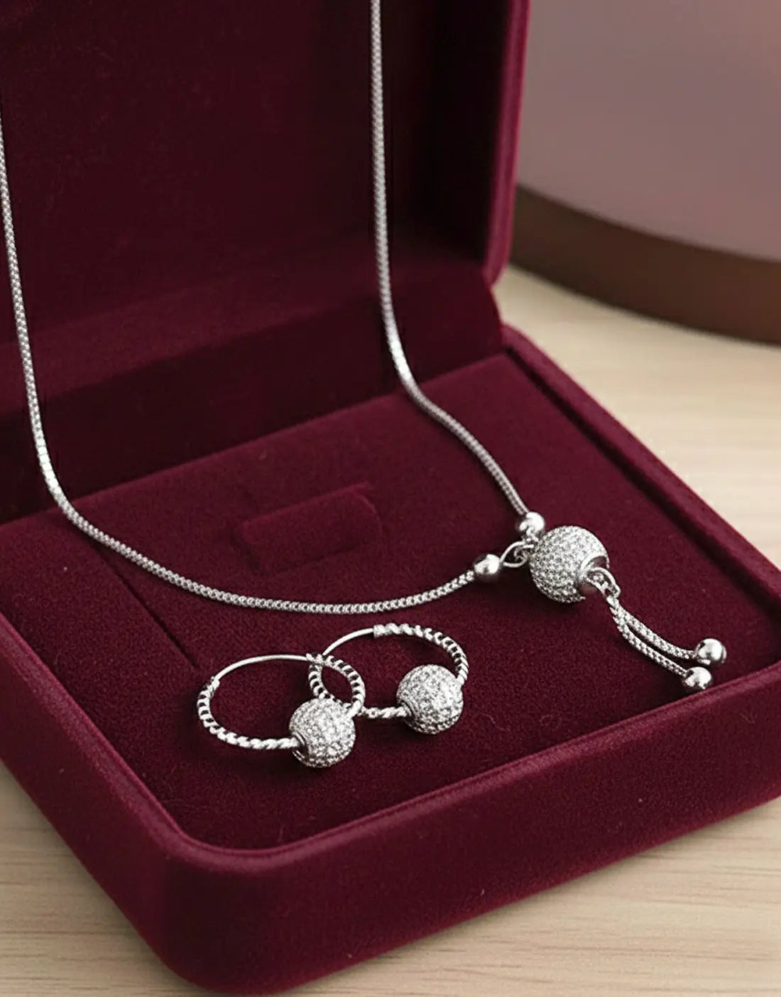 Adorable Ball Shaped Zircon Pendant & Earrings for Girls