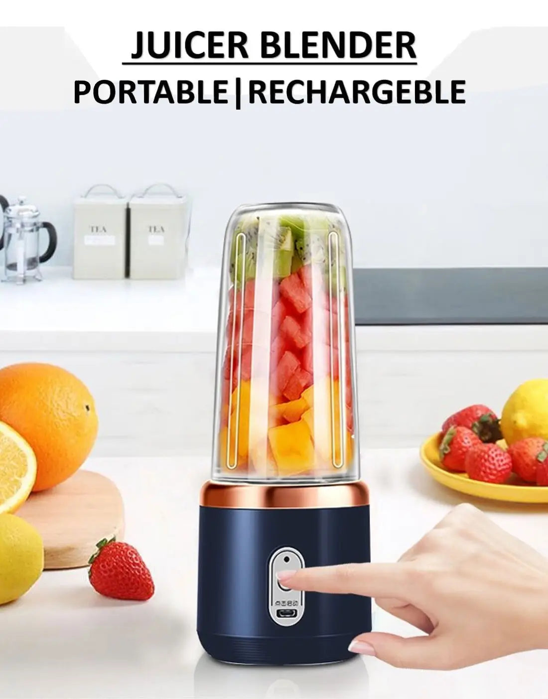 2-In-1 USB Rechargeable Portable Juicer Blender for Smoothies, Shakes, and Frozen Drinks
