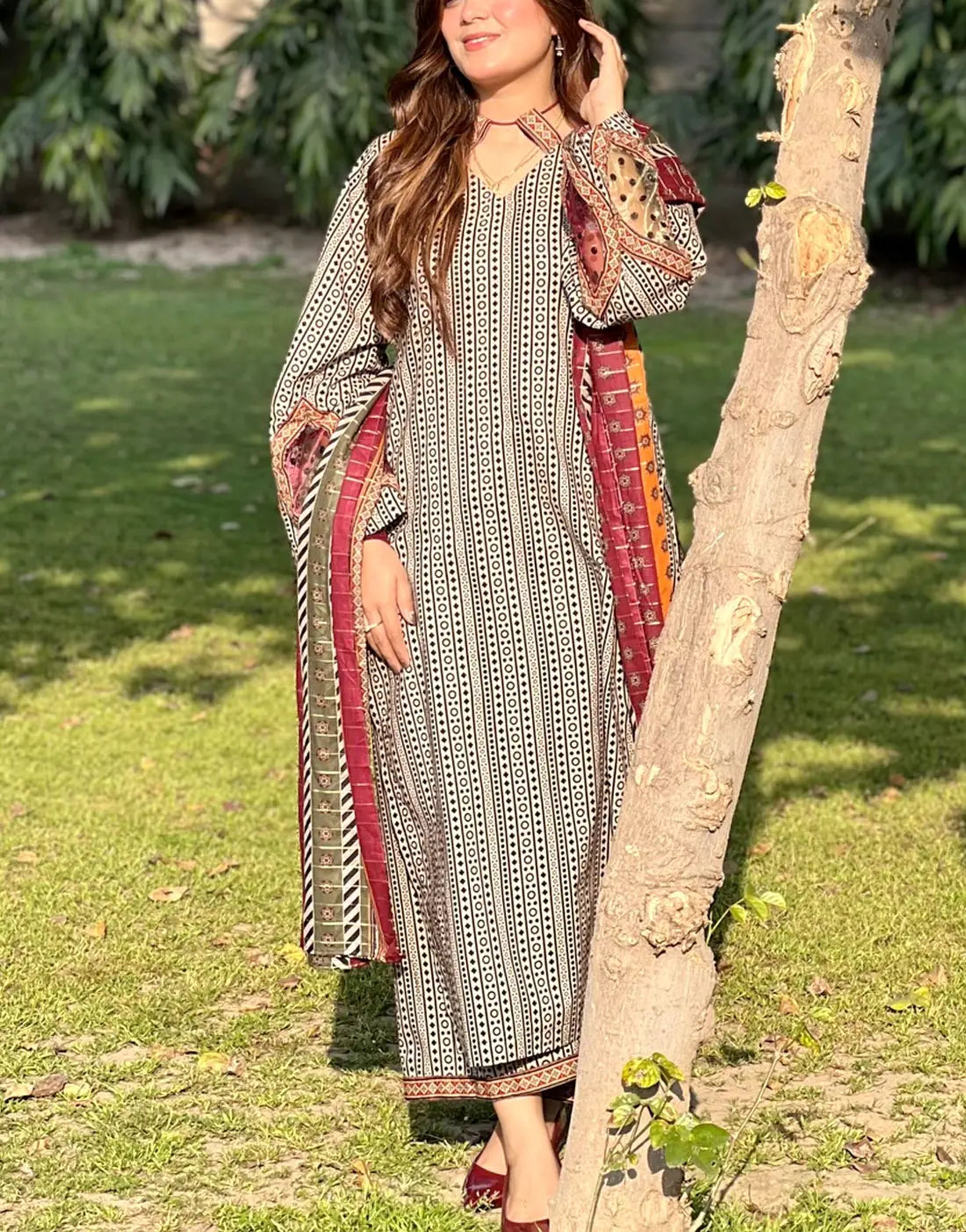 All-Over Printed 3-Piece Lawn Dress Design with Printed Lawn Dupatta
