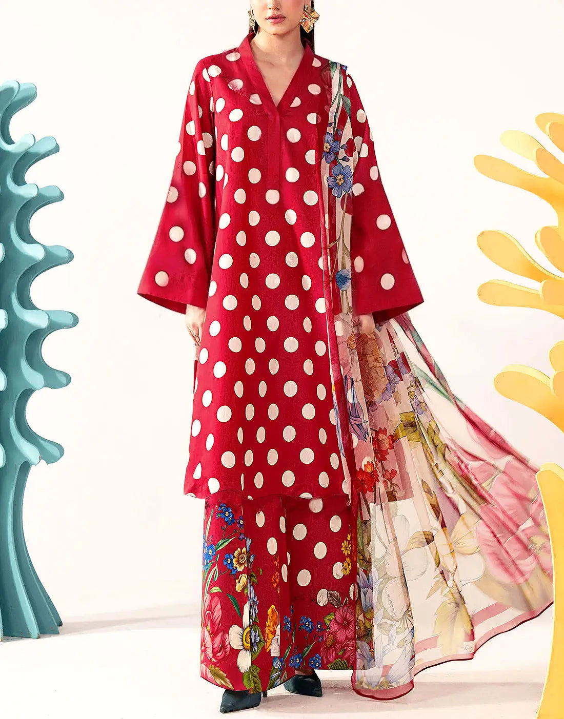 All-Over Print 3-Piece Lawn Suit Design 2026 with Soft Chiffon Dupatta