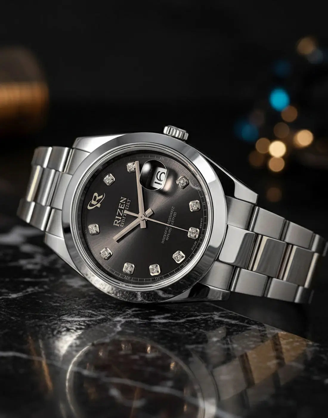 Rizen Oyster Perpetual Datejust Menβs Luxury Watch with Stainless Steel Chain