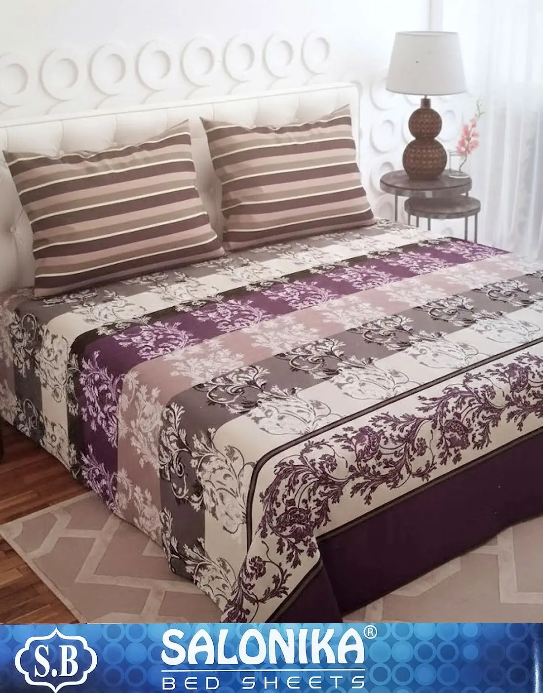 Salonika 3-Piece Mix Cotton King Size Bedsheet with Pillow Covers