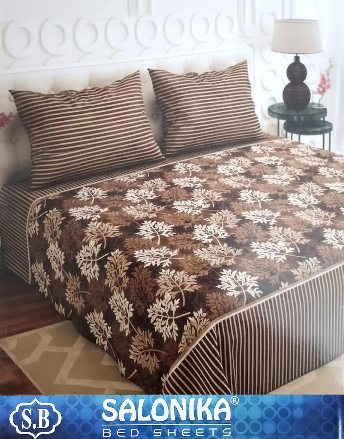 Salonika 3-Piece Mix Cotton King Size Bedsheet with Pillow Covers