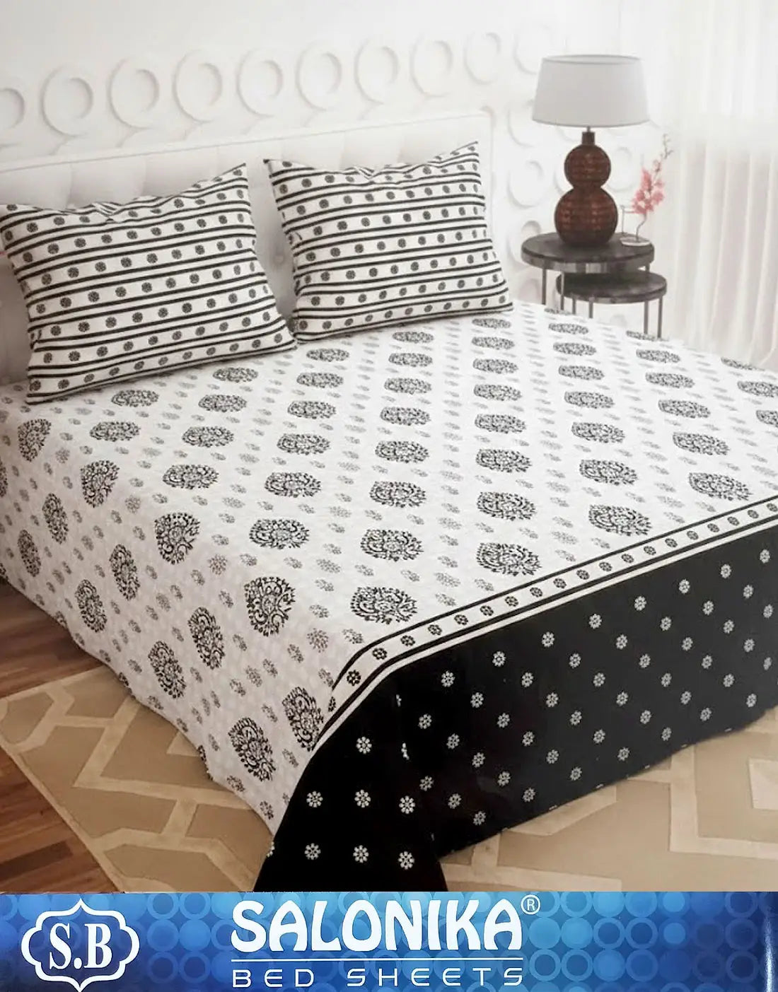 Salonika 3-Piece Mix Cotton King Size Bedsheet with Pillow Covers