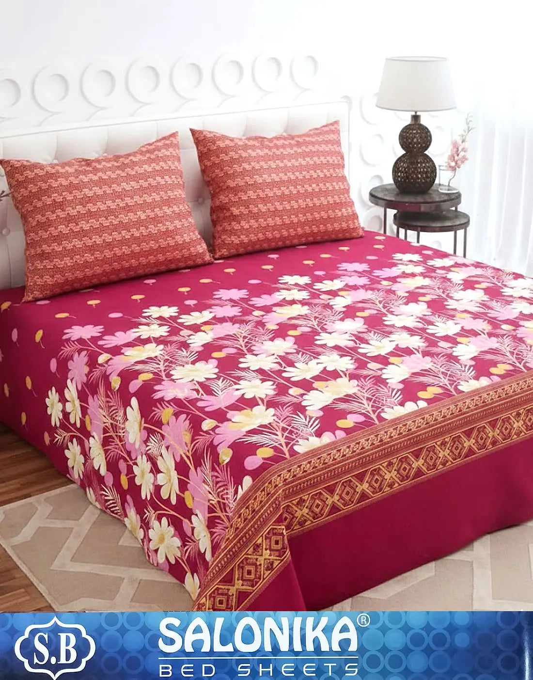 Salonika 3-Piece Mix Cotton King Size Bedsheet with Pillow Covers