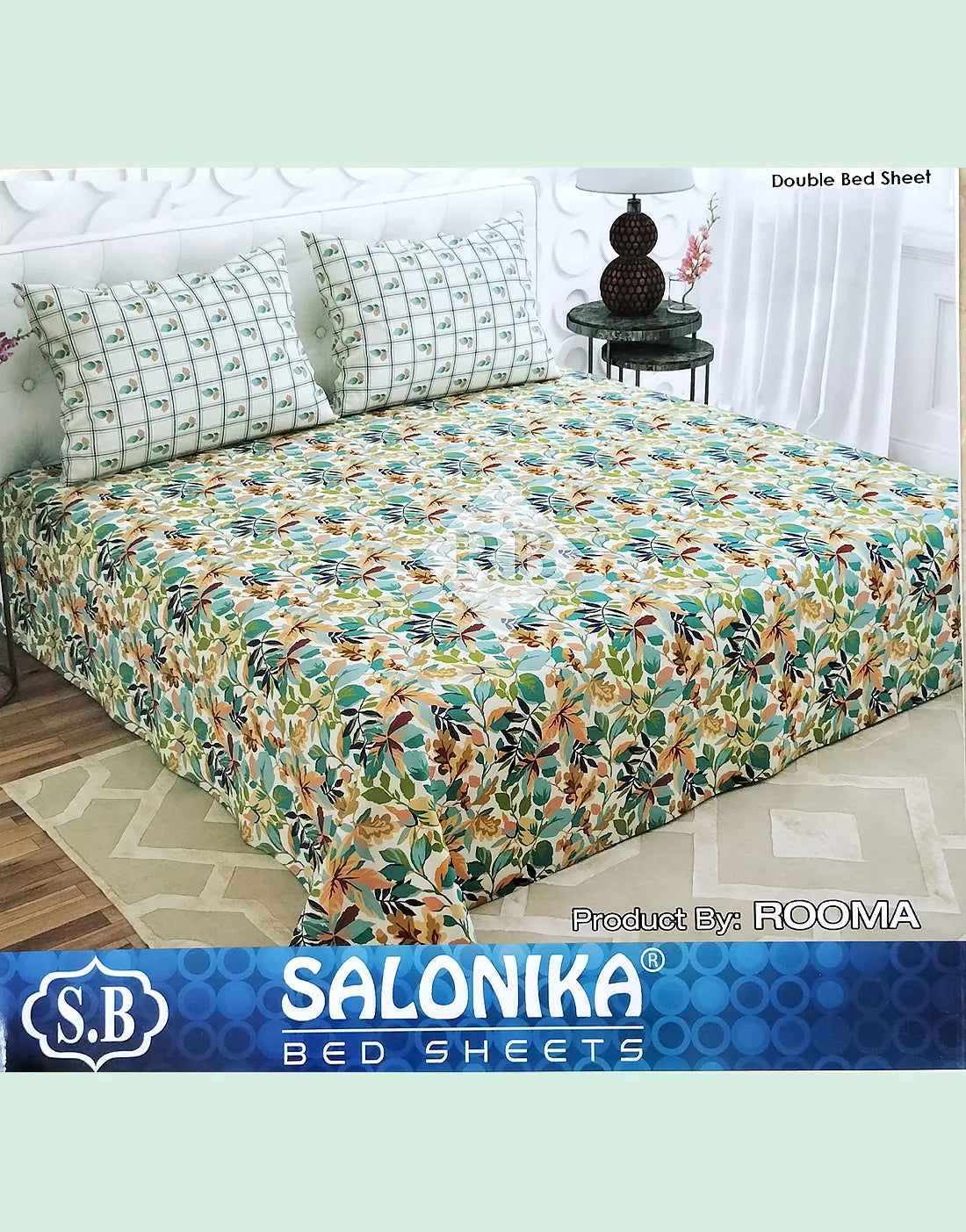 Salonika 3-Piece Mix Cotton Green King Size Bedsheet with Pillow Covers