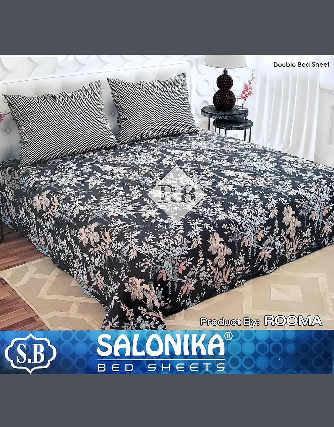 Salonika 3-Piece Mix Cotton Charcoal Black King Size Bedsheet with Pillow Covers