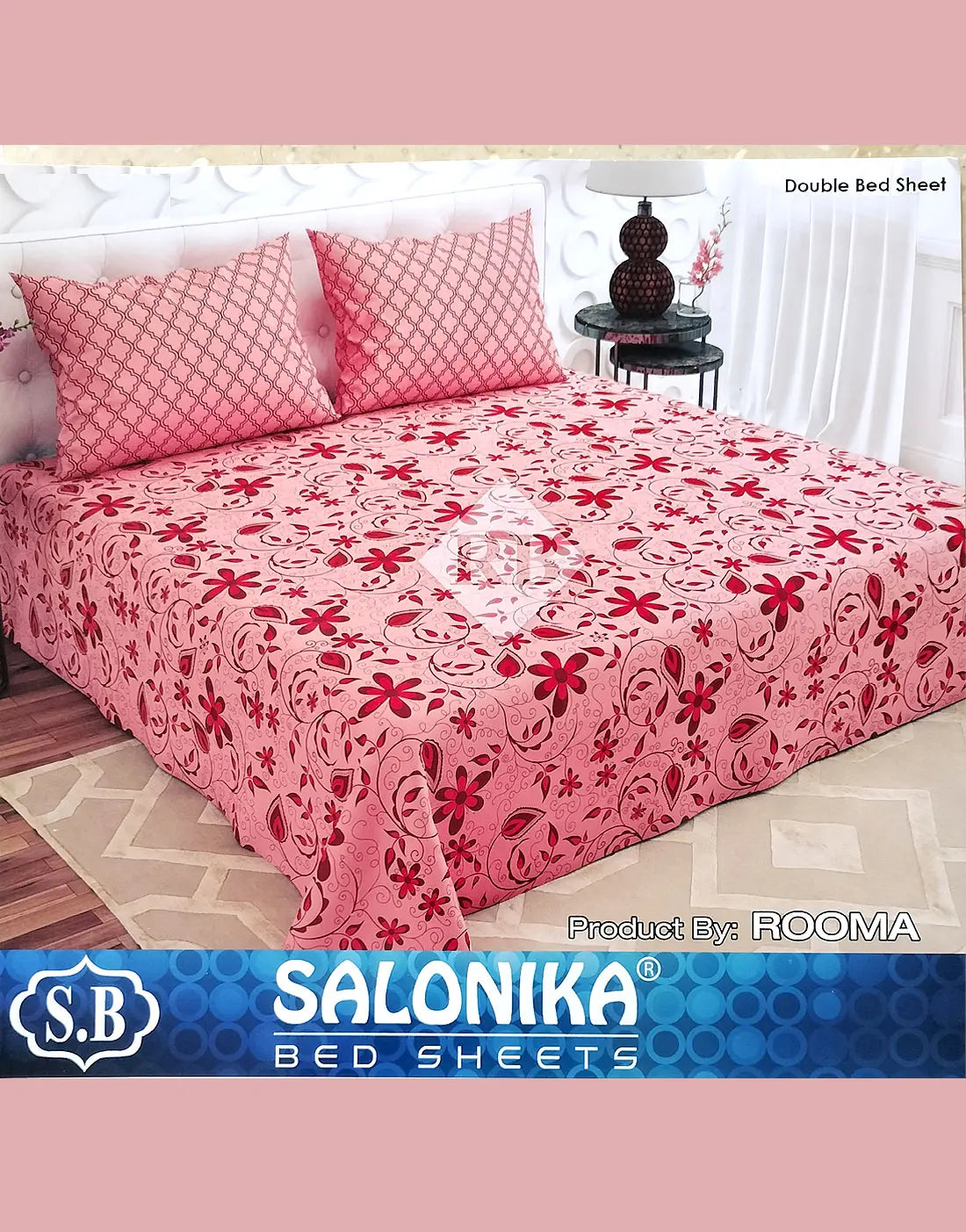 Salonika 3-Piece Mix Cotton Pink King Size Bedsheet with Pillow Covers