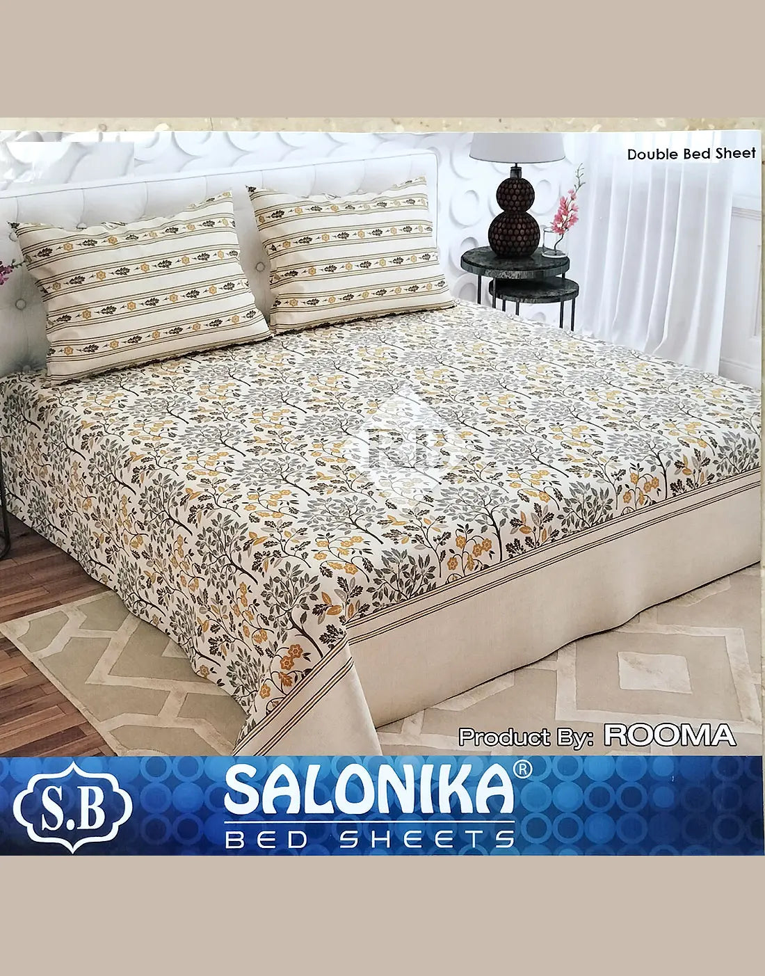 Salonika 3-Piece Mix Cotton Beige King Size Bedsheet with Pillow Covers