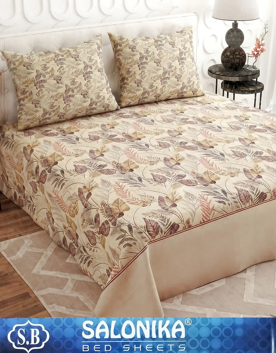 Salonika 3-Piece Mix Cotton King Size Bedsheet with Pillow Covers