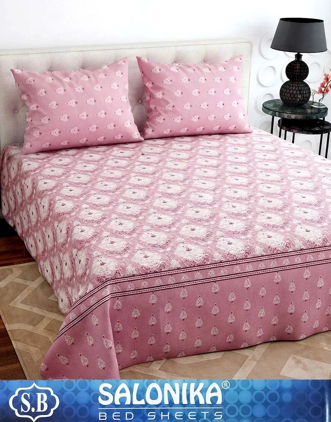Salonika 3-Piece Mix Cotton King Size Bedsheet with Pillow Covers