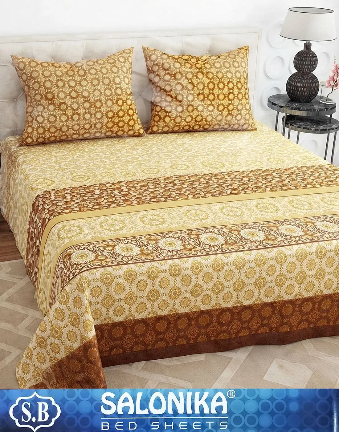 Salonika 3-Piece Mix Cotton King Size Bedsheet with Pillow Covers