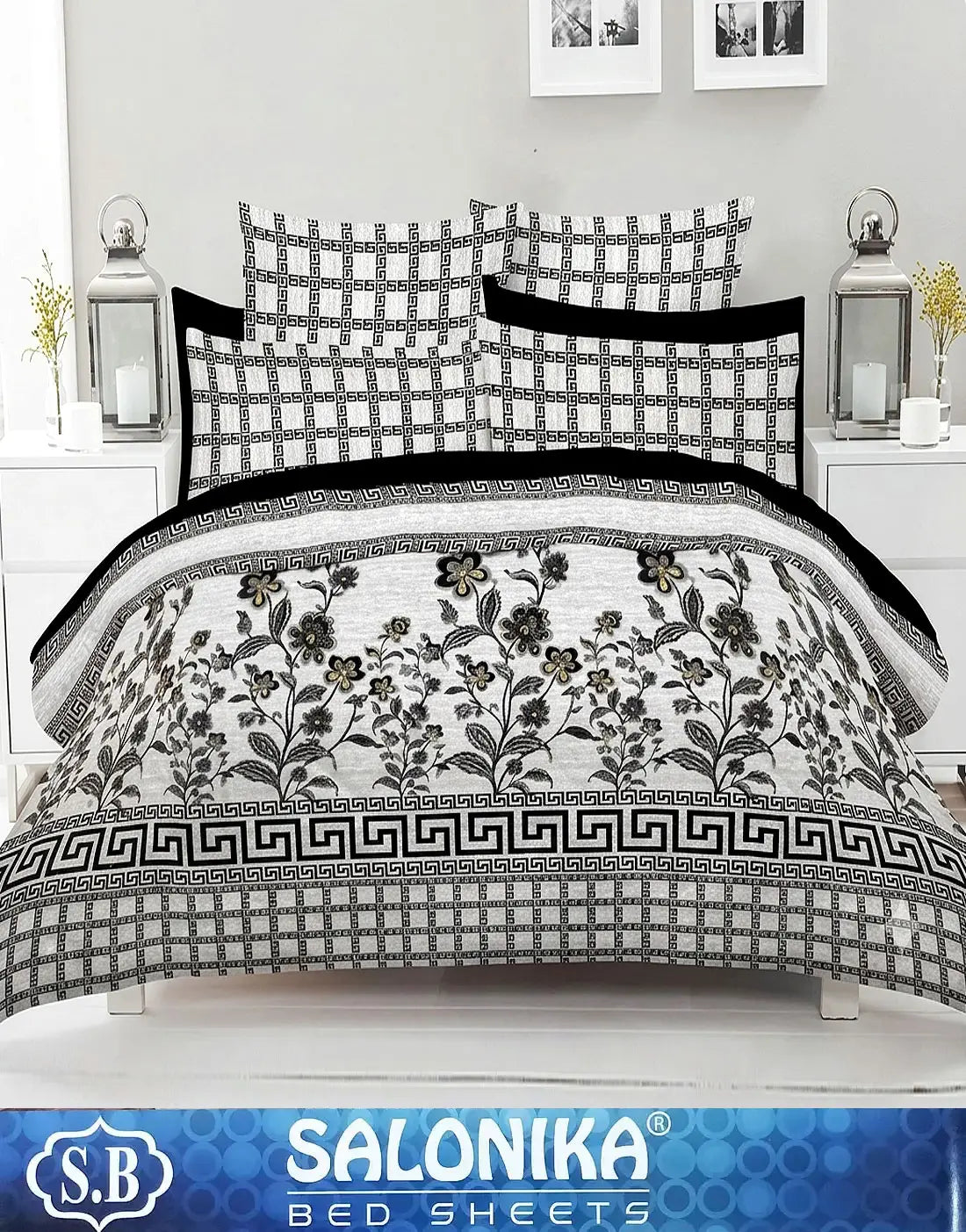 Salonika 3-Piece Mix Cotton King Size Bedsheet with Pillow Covers