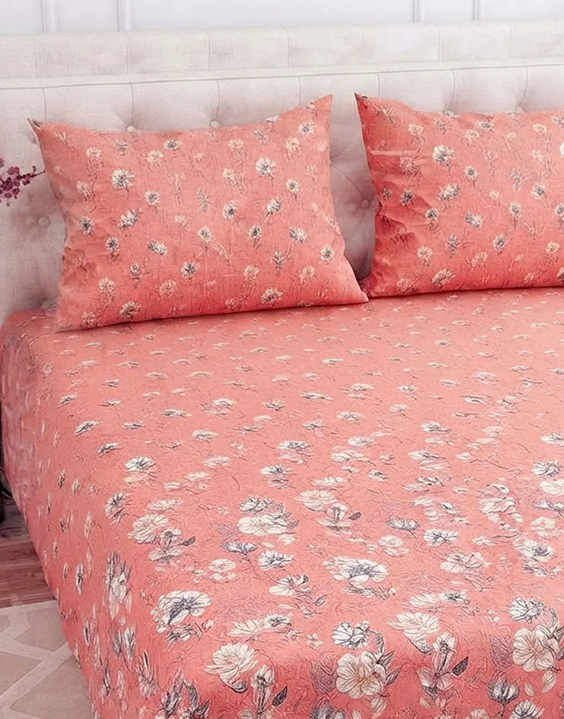 Salonika 3-Piece Mix Cotton King Size Bedsheet with Pillow Covers