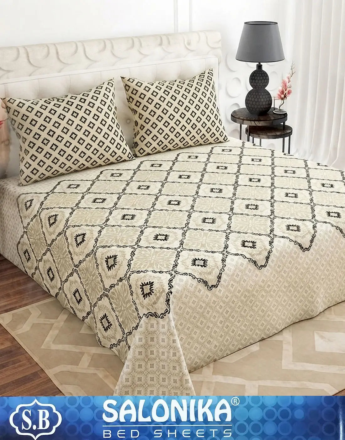 Salonika 3-Piece Mix Cotton King Size Bedsheet with Pillow Covers