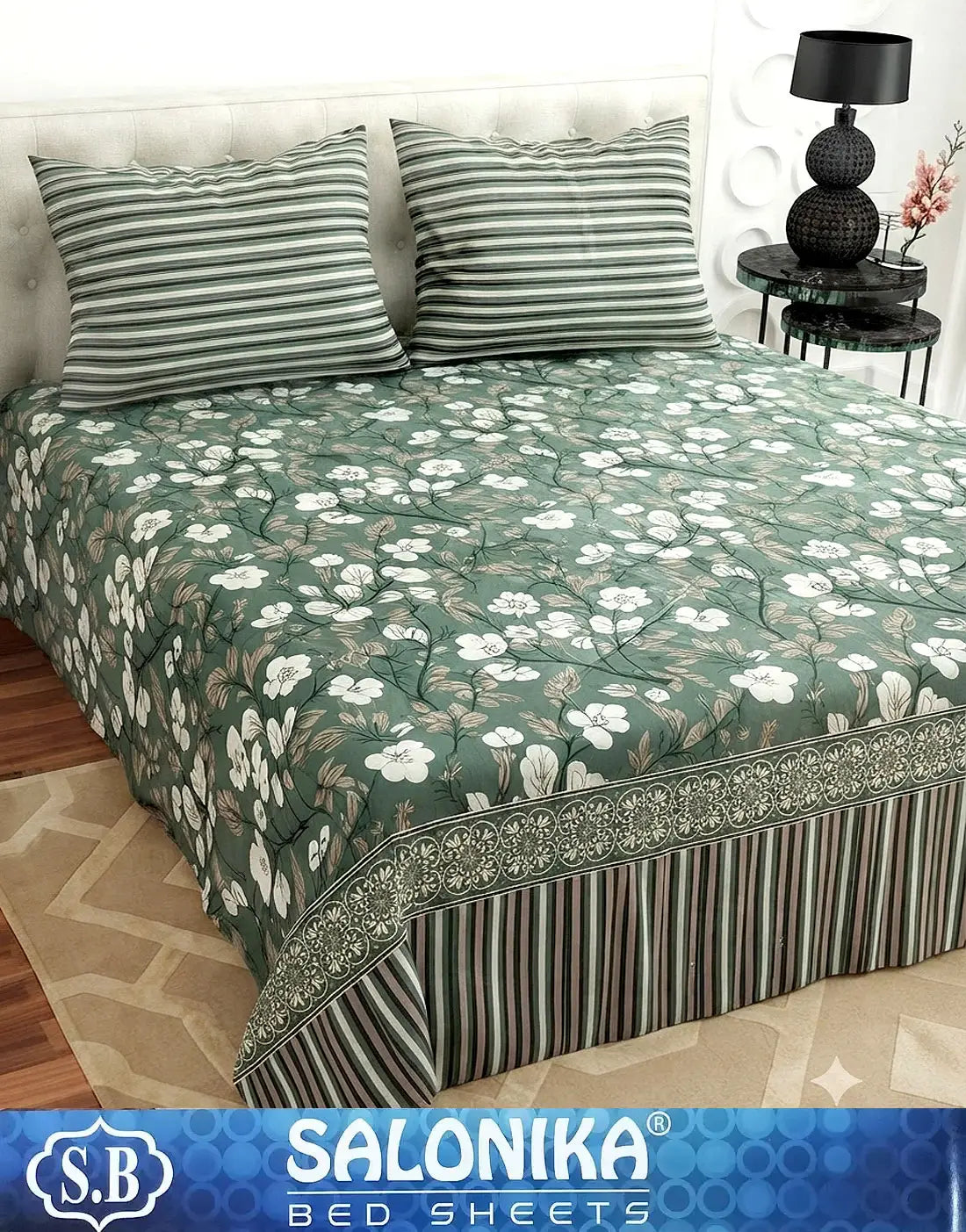 Salonika 3-Piece Mix Cotton King Size Bedsheet with Pillow Covers
