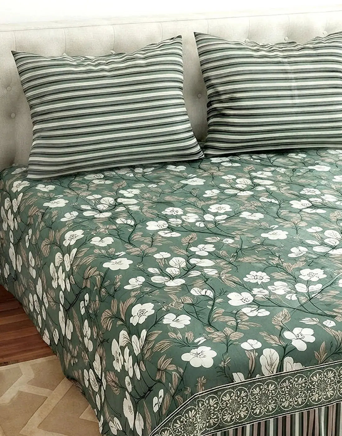 Salonika 3-Piece Mix Cotton King Size Bedsheet with Pillow Covers