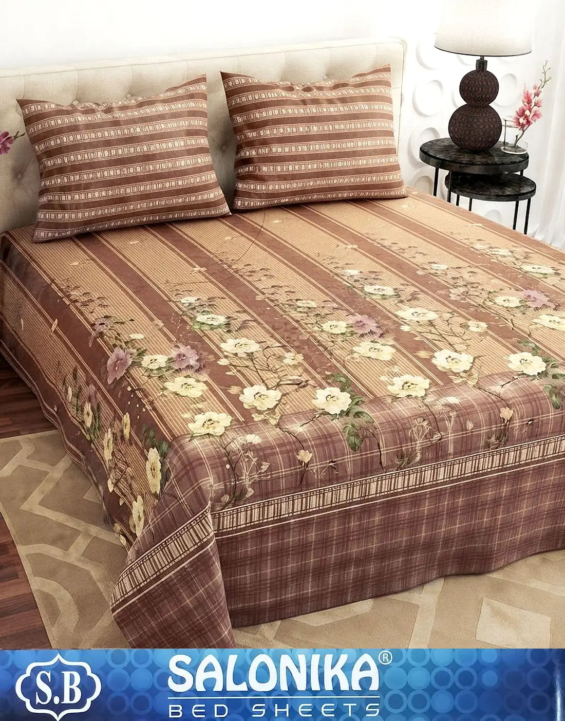 Salonika 3-Piece Mix Cotton King Size Bedsheet with Pillow Covers