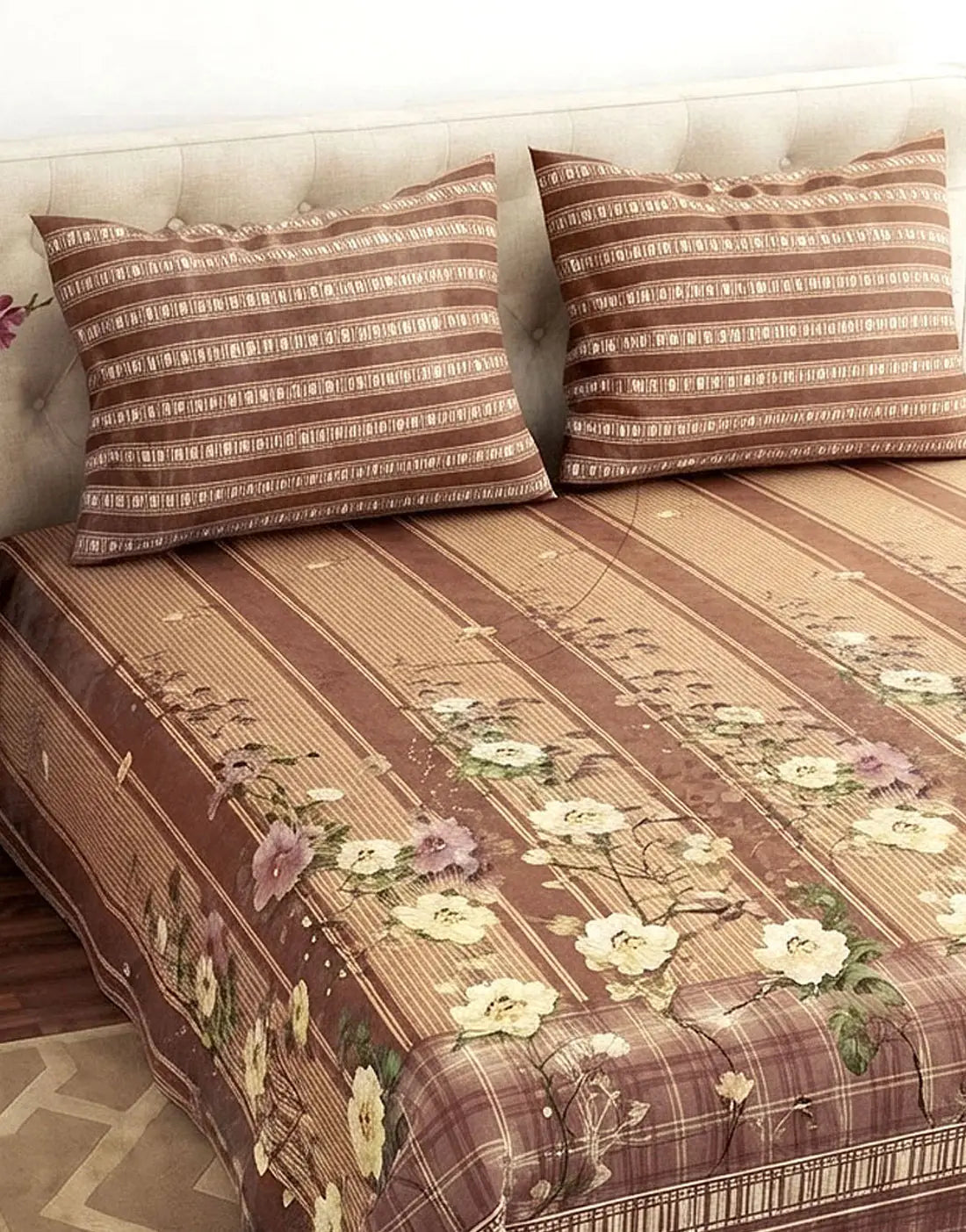 Salonika 3-Piece Mix Cotton King Size Bedsheet with Pillow Covers