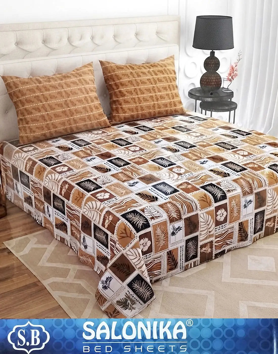 Salonika 3-Piece Mix Cotton King Size Bedsheet with Pillow Covers