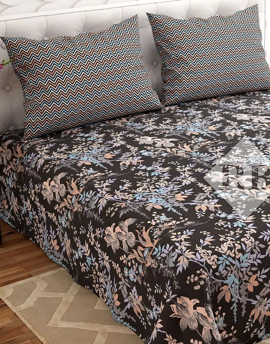 Salonika 3-Piece Mix Cotton King Size Bedsheet with Pillow Covers