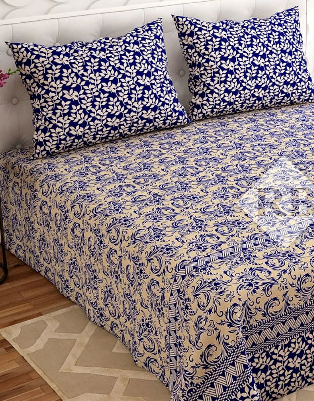 Salonika 3-Piece Mix Cotton King Size Bedsheet with Pillow Covers