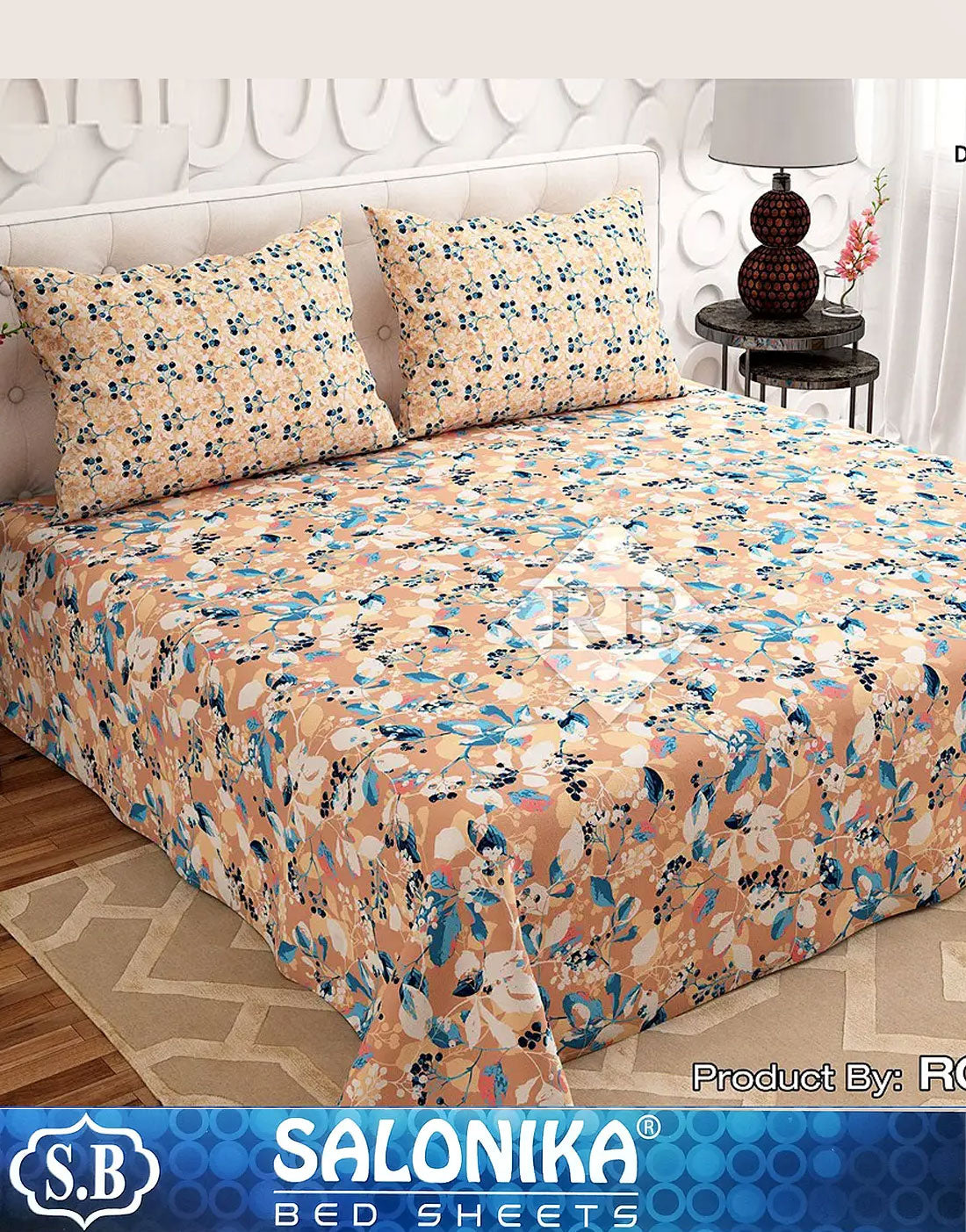 Salonika 3-Piece Mix Cotton King Size Bedsheet with Pillow Covers